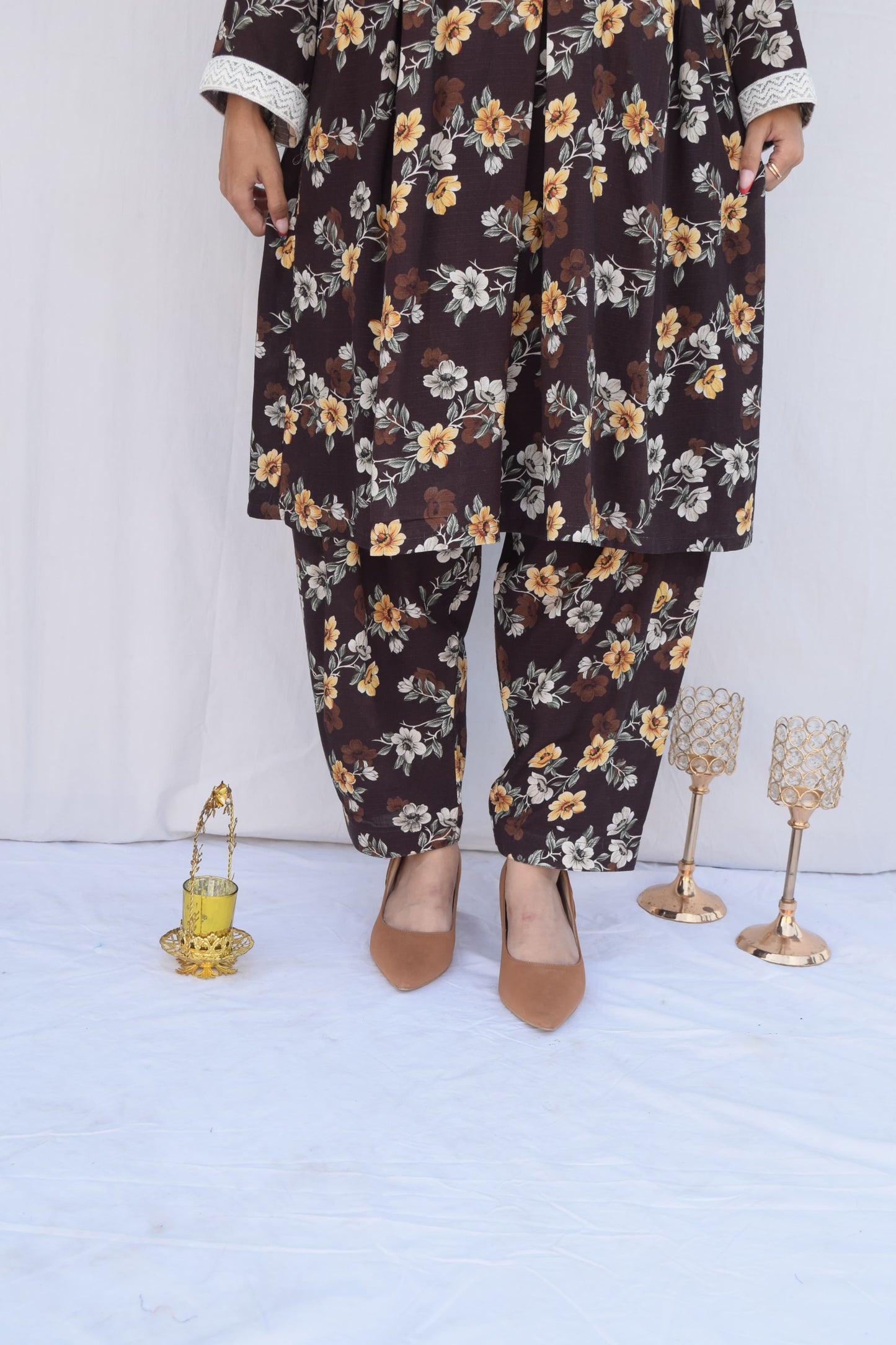 Black Floral | Printed Doriya Linen 2 PCs (Stitched) | Winter' 24